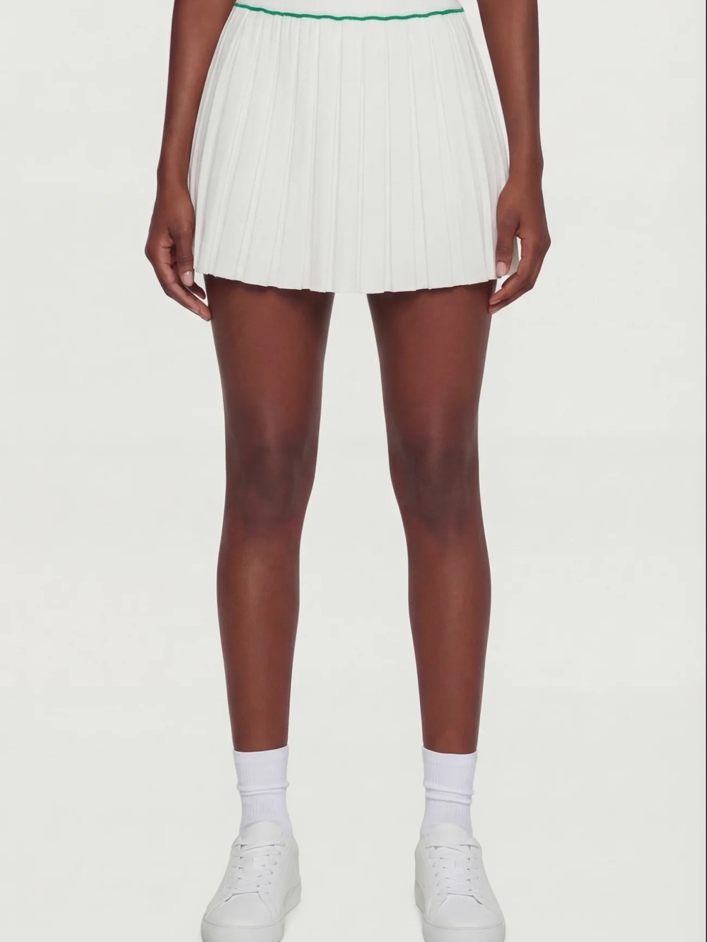 Pleated Tennis White Mini Skirt with Green Trim